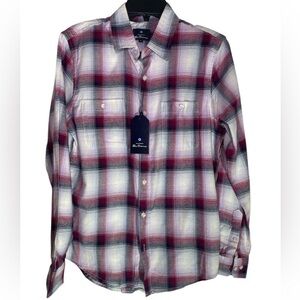 Ben Sherman Red and Navy Twill Plaid Shirt sz S